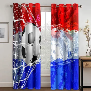червен бял син флаг футболни завеси топки футбол дизайн 3D прозорец завеси за хол прозорец лечение завеси