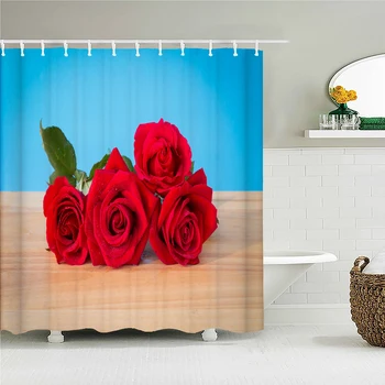 червена роза цветя душ завеса баня водоустойчив полиестер многоразмерен любов флорални 3D печат завеси за баня душ