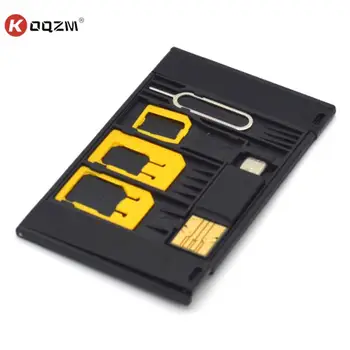 черен 5 в 1 универсален мини SIM карта адаптер съхранение случай комплекти за нано микро SIM карта памет притежателя четец капак