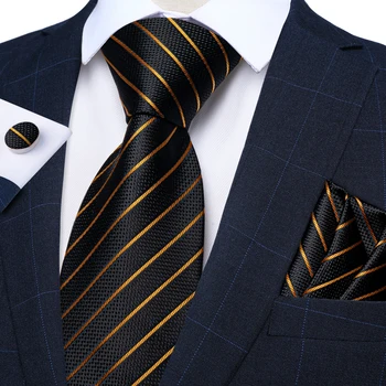 черно злато раирани копринени връзки за мъже 8 см бизнес сватба врата вратовръзка кърпичка копчета за ръкавели аксесоари подарък Gravatas на едро