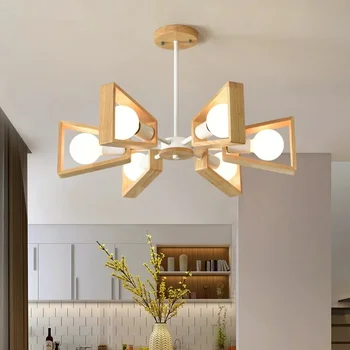 японски стил лог стил лампа в хола Nordic ресторант полилей масивна дървена спалня основна лампа Led творчески